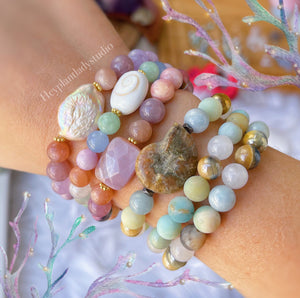 Under the Sea Set of Three - Shell + Pearl + Gemstone Stretch Bracelets