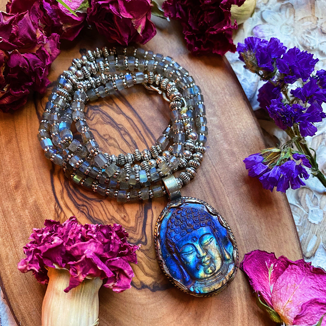45mm Labradorite Buddha Pendant + 30