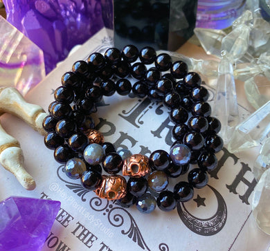 Black Pearl Bracelet - Black Mother of Pearl + Copper Sugar Skull