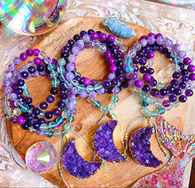 Load image into Gallery viewer, The Mystic Mala Necklace - Rainbow Fluorite + Amethyst 108 Beads
