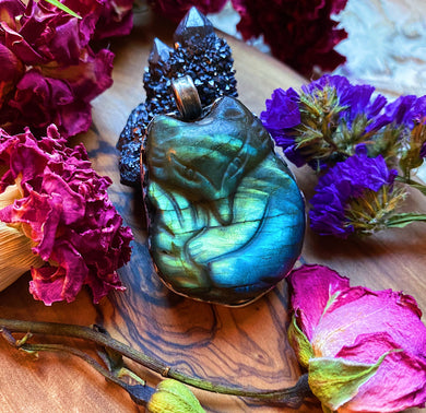 Baby Fox Labradorite Carving 50mm - 925 Sterling