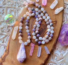 Load image into Gallery viewer, Peaceful Goddess Mid Mala - Lepidolite + Rainbow Moonstone + Pink Zebra Jasper - 72 Beads