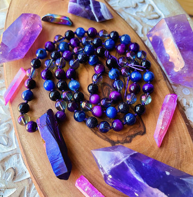 Andromeda- Mid Mala - AA Kyanite + Tigers Eye + Aura Quartz