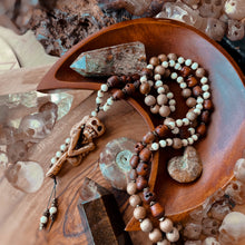 Load image into Gallery viewer, Bone Collector - 108 - Sandalwood + Bone + Brass + Wood Skull Mala