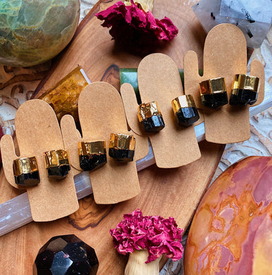 Black Tourmaline Studs - 24k Gold Plated Cap