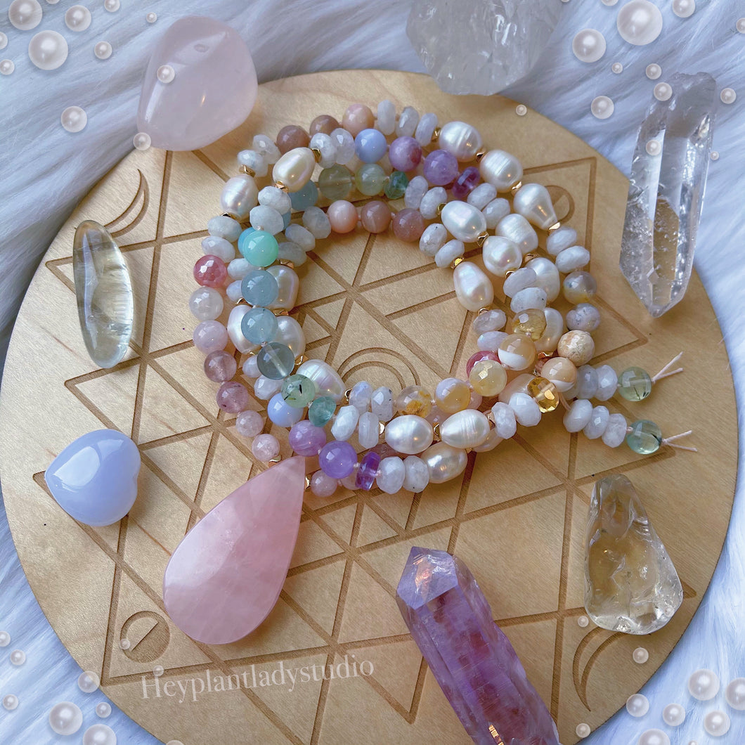 Rainbow Sherbet - Pearl + Pastel Rainbow Gemstone Mala Necklace