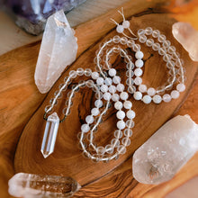 Load image into Gallery viewer, Radiant Light - 45mm Clear Quartz + Agate + Rainbow Moonstone Mala Necklace