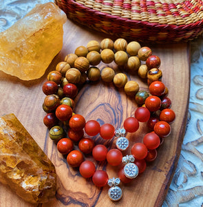 Abundant Energy Bracelet - Red Carnelian + Red Creek Jasper + Natural Wood Jasper + Red Jasper