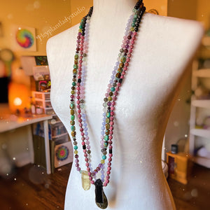 Easy Livin'  - 108 Bead Mala Necklace -Natural Turquoise, AAA Labradorite, AA Chrysocolla, AAA Fluorite AAA Green Garnet