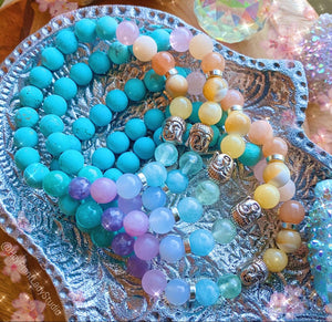 Reserved for Jessica - Nirvana Mala Bracelet - Silver Tibetan Buddha + Rainbow Gemstone Bracelet