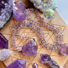 Load image into Gallery viewer, Peaceful Positive Energy - Gem Amethyst Heart + 108 Black Hematite Phantom Quartz