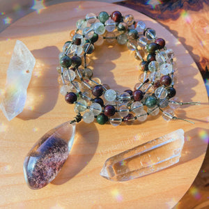 Vision to Reality - 108 - Garden Quartz(Lodolite) + Clear Quartz Mala