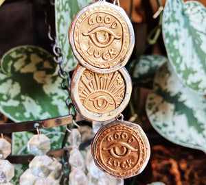 Eye Feel Lucky - Double Sided Silver + Brass Good Luck Charm + 20" Paperclip Chain