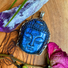 Load image into Gallery viewer, 55mm Blue Flash Labradorite Buddha Pendant - 925 Sterling Silver