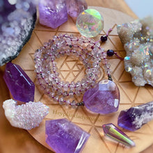 Load image into Gallery viewer, Peaceful Positive Energy - Gem Amethyst Heart + 108 Black Hematite Phantom Quartz