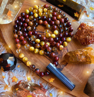 Falling Leaves 108 Mala Necklace - Red Sandalwood + Golden Tigers Eye + Citrine