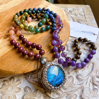 Reserved: Tamara - Pre-Order Round Tibetan Labradorite - Rooted in Nature Mala