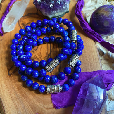 Transform Bracelet - AAA Natural Lapis Lazuli + Tibetan Om Mantra Scroll Charm