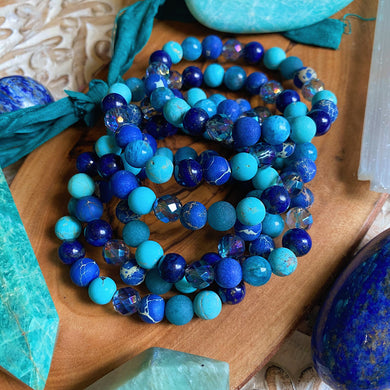 Blossoming Butterfly Bracelet - Apatite + Lapis Lazuli + Aura Quartz