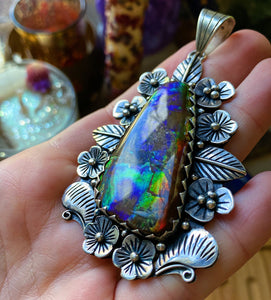 90mm - Natural Ammolite Pendant - 925 Sterling Silver