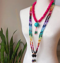 Load image into Gallery viewer, Kaleidoscope - Rainbow Gemstone 108 Mala Bead Necklace - Onyx Guru - Lapis Lazuli Beaded Tassel (40&quot;)