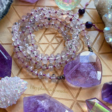Load image into Gallery viewer, Peaceful Positive Energy - Gem Amethyst Heart + 108 Black Hematite Phantom Quartz