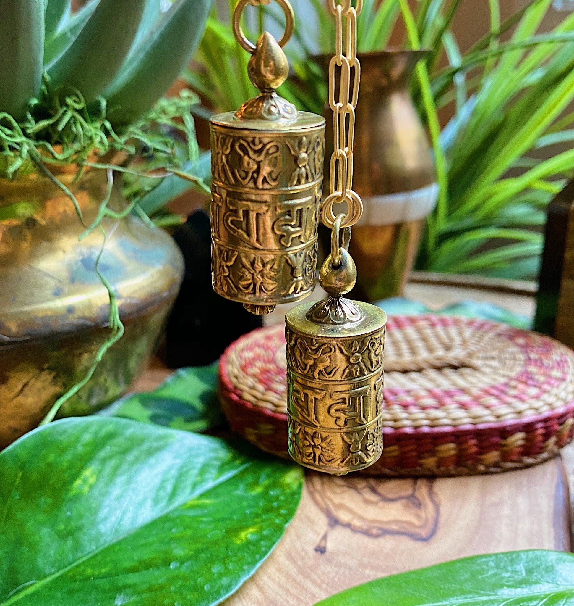Tibetan Prayer Wheel Necklace 20 Matte Gold Paper Clip Chain Hey Plant Lady Studio