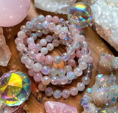 Pink Sand Bracelet- Rose Quartz + Mystic Rose Quartz + Aura Quartz