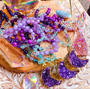 Reserved - Pre-Order - The Mystic Mala Necklace - Rainbow Fluorite + Amethyst 108 Beads