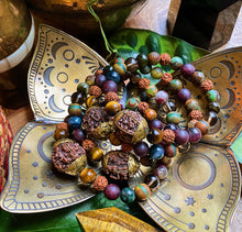 Load image into Gallery viewer, Sacred Seeds - Tibetan Capped Rudraksha + Tigers Eye + Watermelon Tourmaline + Garnet + Dzi Agate