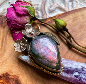 50mm Purple Flash Labradorite Flower Pendant