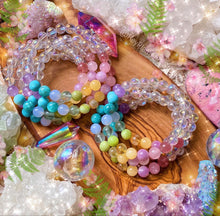 Load image into Gallery viewer, Enchanted Gardens - Aura Quartz + Pastel Rainbow Mala Bracelet