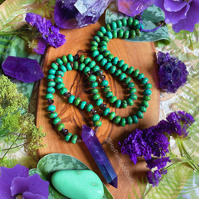Dancing Goddess - 108 Tibet Turquoise Howlite + Amethyst Mala Necklace