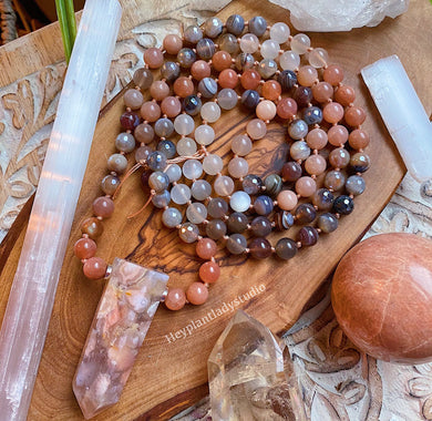 Optimistic Spirit - Moonstone + Botswana Agate 108 Mala Necklace
