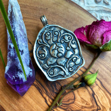 Load image into Gallery viewer, 55mm Sunset Flash Labradorite Buddha Pendant - 925 Sterling Silver