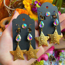 Load image into Gallery viewer, Moonglow Earrings - Rainbow Crystal + Brass Stars