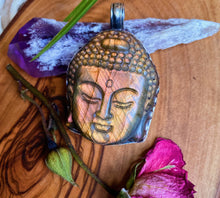 Load image into Gallery viewer, 55mm Sunset Flash Labradorite Buddha Pendant - 925 Sterling Silver