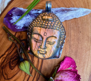 55mm Sunset Flash Labradorite Buddha Pendant - 925 Sterling Silver
