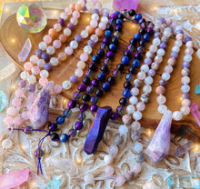 Load image into Gallery viewer, Peaceful Goddess Mid Mala - Lepidolite + Rainbow Moonstone + Pink Zebra Jasper - 72 Beads