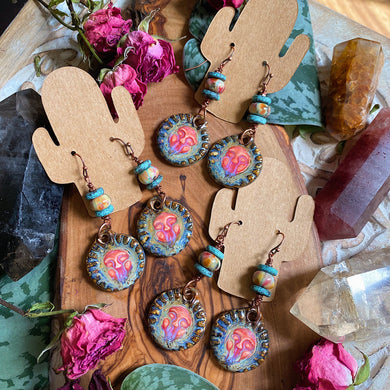 Soulshine Earrings - Drippy Suns + Lampwork Glass + Patina Copper