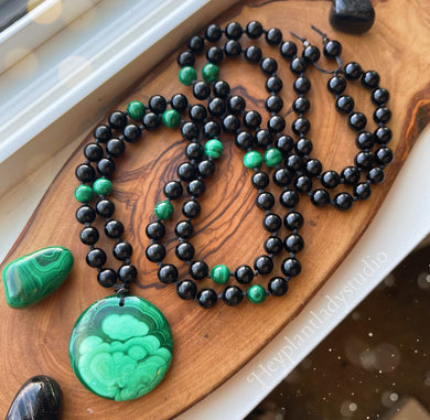 Transformation + Protection Mala Necklace  - 108 - Malachite, Black Tourmaline, Onyx