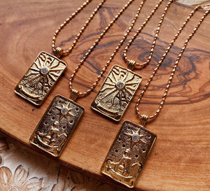 30% off at Checkout: Gold Filled Sun Tarot Card Necklace + 18K Gold Filled Chain