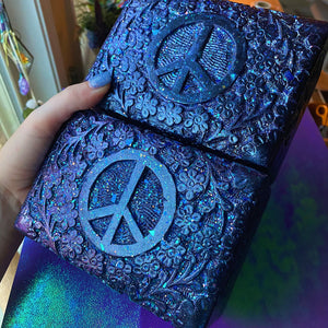 Mermaid Treasures - Glitter Peace Sign Wooden Jewelry Box