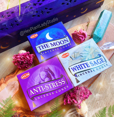 Incense Cone Set - 3 Boxes of 10 - La Luna + White Sage + Anti-Stress