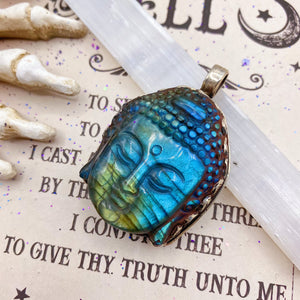 55mm Labradorite Buddha Pendant - 925 Sterling Silver