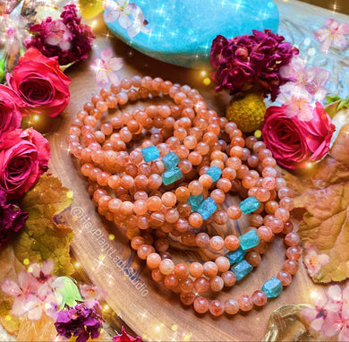 Sunshine Spirit - AAA Fiery Sunstone + Raw Teal Apatite Bracelet