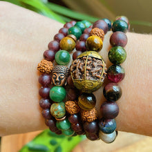 Load image into Gallery viewer, Manifesting Blessings Mala Bracelet - 6mm Matte Garnet + Rudraksha Seed