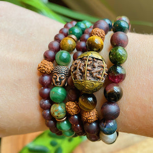 Manifesting Blessings Mala Bracelet - 6mm Matte Garnet + Rudraksha Seed