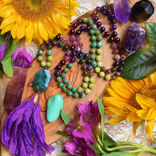 Load image into Gallery viewer, Reserved - Pre-order - Ananda Mala Necklace - Watermelon Tourmaline + Amethyst + Mystic Purple Sari Tassel