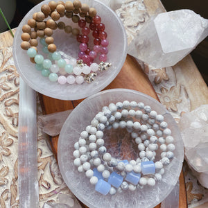 Cool and Calm Bracelet - AAA Natural Blue Chalcedony + Polished Howlite